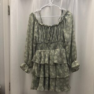 Justify Sage Floral Ruffle Dress